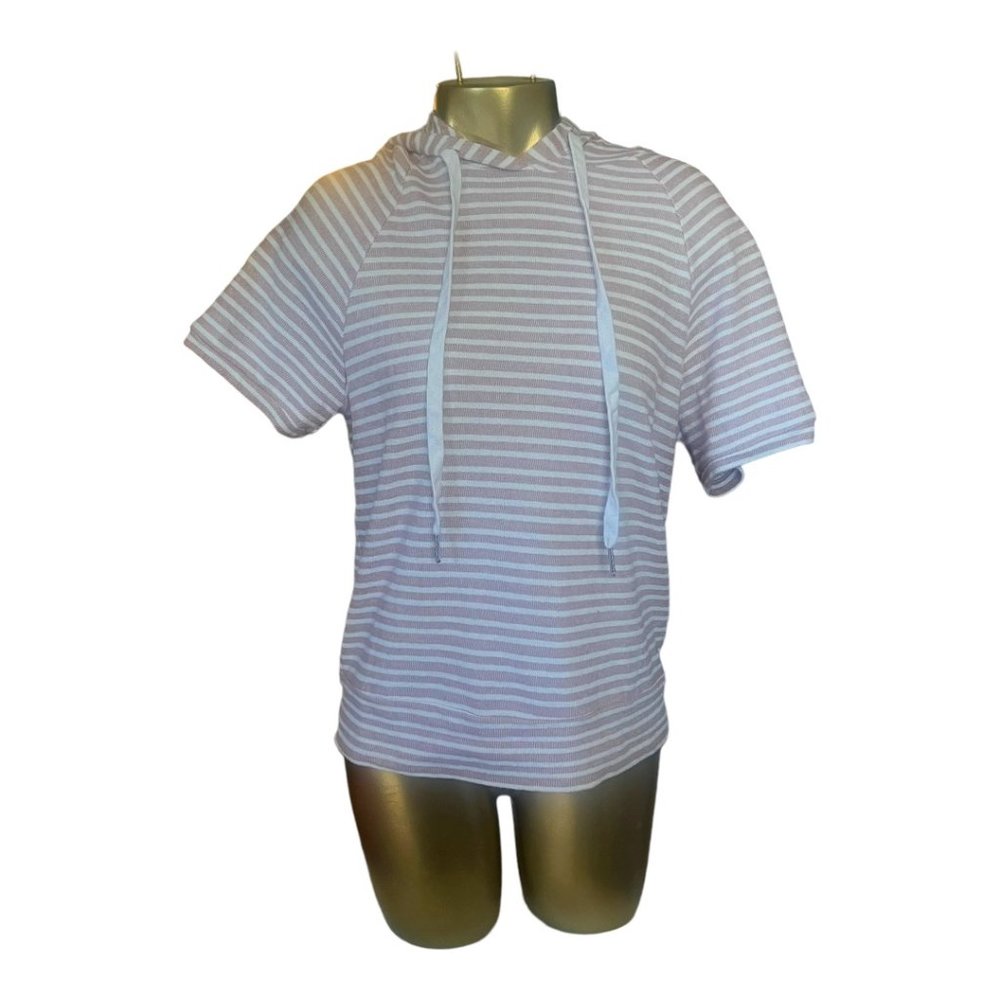 Kaileigh Striped, Shortsleeved, Terrycloth Hoodie, Size Small